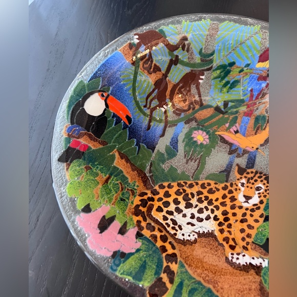 Peggy Karr Fused Glass Large Jungle Themed Plate/Bowl Signed - Picture 2 of 5